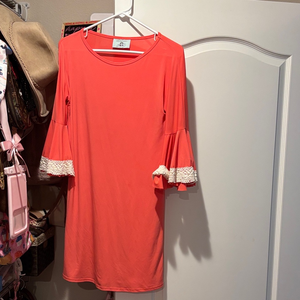 Judith March slip dress- lace ruffle sleeves- size small/medium